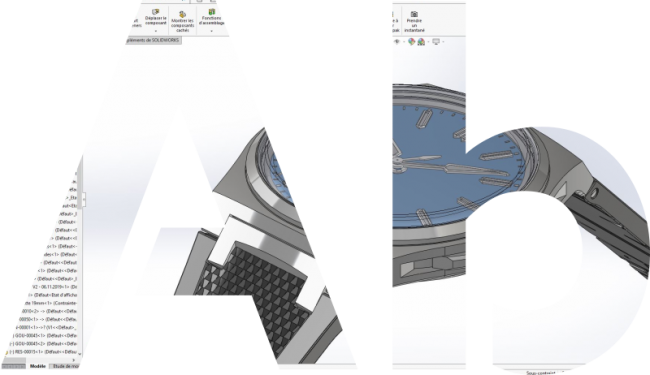 Capture d'écran du développement d'une montre avec Solidworks